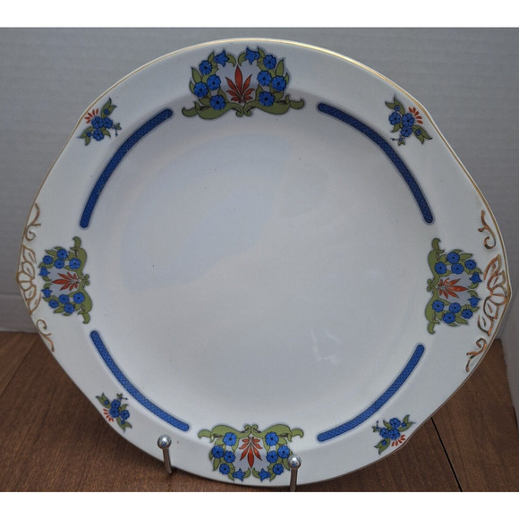 Vintage 1920's Prestwick W H Grindley Blue, Orange, Gold Rim 10.25" Cake Plate - Picture 1 of 7